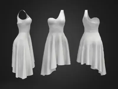 One Shoulder Asymmetrical Cocktail Dress Low-poly 3D model