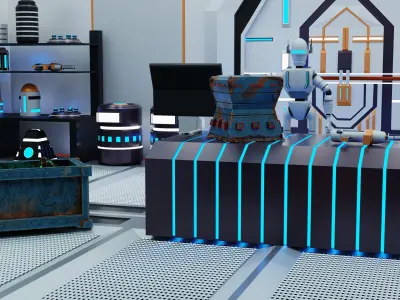 Sci-fi Scene with alien objects 3D model