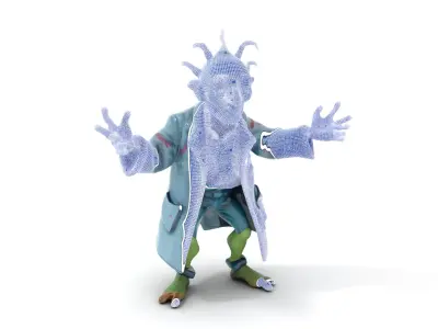 Green Goblin Scientist Rigged and Animated with Glowing Effects Low-poly 3D model