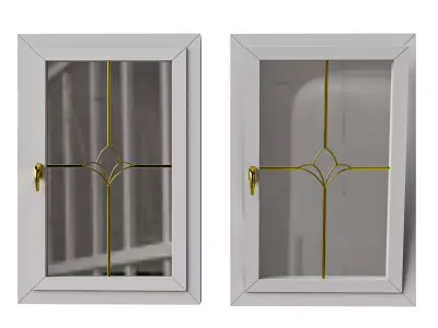 Modern PVC Window with Decorative Glass  3D model