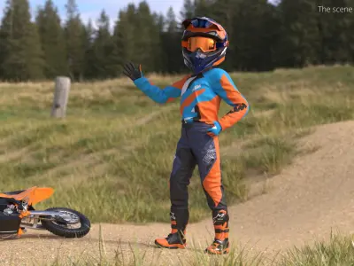  KTM Youth Motocross Bike Rider Full Gear Rigged for Cinema 4D 