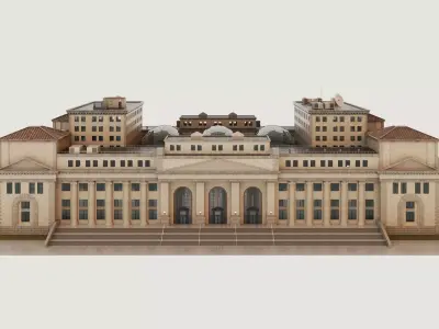 Classic Shopping Mall 3D Model - Dome  Grand Facade Low-poly 3D model