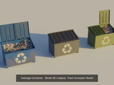 Garbage Can Container - Lowpoly Trash Box Collection 3D Model Pack