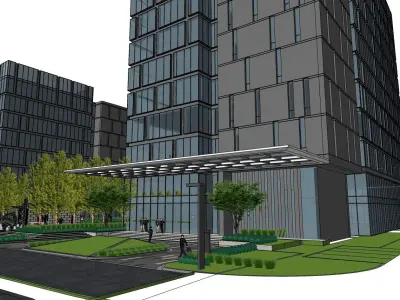 modern glass facade office building model 3D model