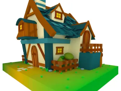 Cartoon Cottage House Low-poly 3D model