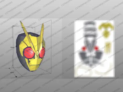 Kamen Rider Zero One Helmet paper papekura Low-poly 3D model
