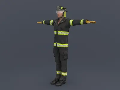 Firefighter Rigged 3D model Low-poly 3D model