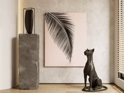 Picture room with cat and palm leaf on wall 3D model