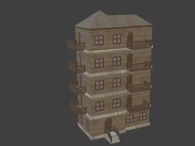House Model 9 wooden building with balconies Low-poly 3D model