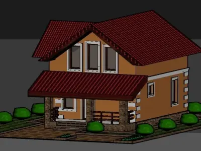 Residential house in the village Low-poly 3D model