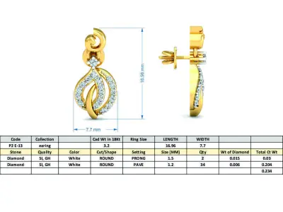 Yellow gold diamond earring-P2 E-13 3D print model
