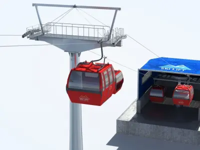 Telecabin Ski Lift Cableway- Animated and Rigged Low-poly 3D model