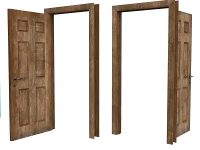 Old PBR Rigged door model Low-poly 3D model