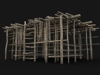 TRIBAL JUNGLE WOODEN PLATFORM CONSTRUCTION BRIDGE PIER AAA Low-poly 3D model