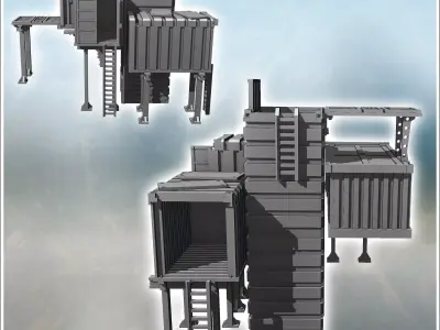 Set of containers for elevated outpost on metal stilts with acce 3D print model