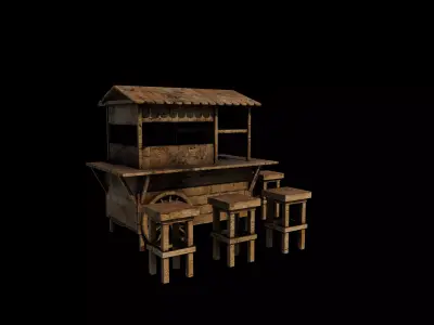  Wood Cart Kiosk 3D model