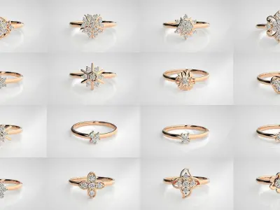 100 Ultra light wt minimalist Women Ring 3dm stl renders  3D Model Pack