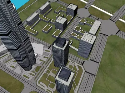 contemporary museum with highrise town residence 3D model
