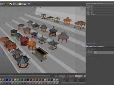 Antique courtyard Chinese-style pavilion Low-poly 3D model