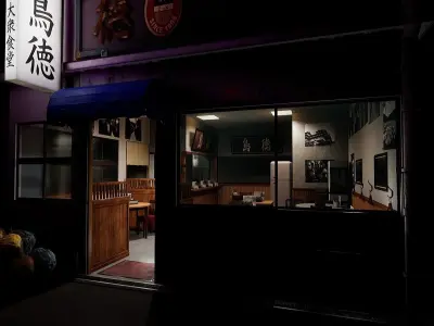 Japanese Izakaya Restaurant 2 - Interior and Exterior Low-poly 3D model