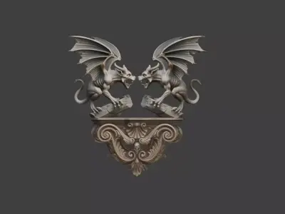Dueling Gargoyles Low-poly 3D model