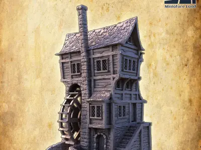 River Mill House Tabletop Terrain 28 MM 3D print model