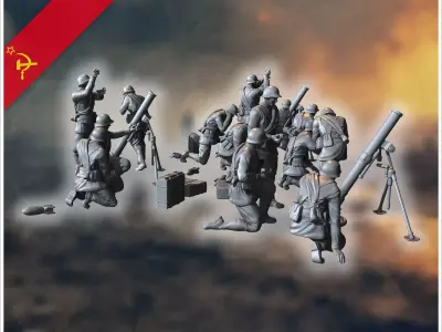 107mm M1938 Soviet heavy mortars squad with 15 crews 2 - Soviet  3D print model