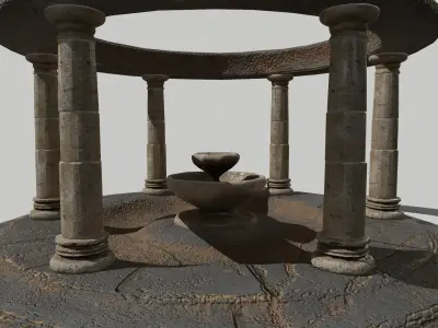 Altar Set stone fountain Low-poly 3D model
