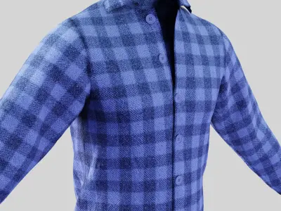 Male Shirt 01 Light Blue  Fannel Checkered Low-poly 3D model