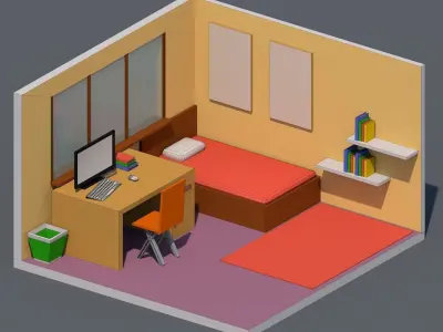 Isometric Low Poly Room Free low-poly 3D model