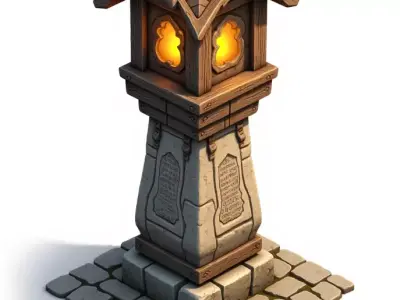 medieval urban stone lantern 4 3D print model
