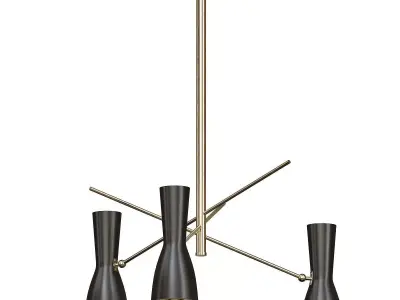 Wormhole three light chandelier in brushed nickel 3D model