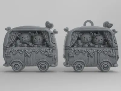 teddys with van keychain 3D print model