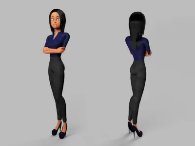 Business Woman Cartoon Rigged Low-poly 3D model