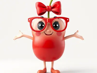 Cherry Character Model with Bow and Glasses  Rigged and Animated Low-poly 3D model