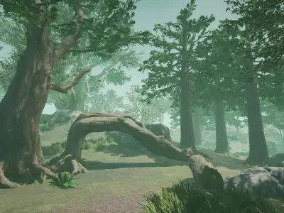 Asia Forest Tree And Rocks Low-poly 3D model