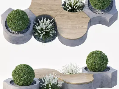Bench with Plants - Urban Furniture 02 3D model