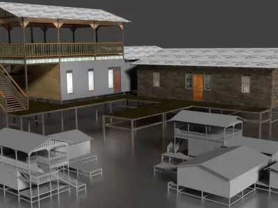 Rumah Kayu Pinggir Sungai Tingkat 001-010 FBX 3D model