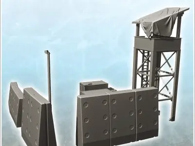 Modern surveillance post with concrete barrier and lookout tower 3D print model
