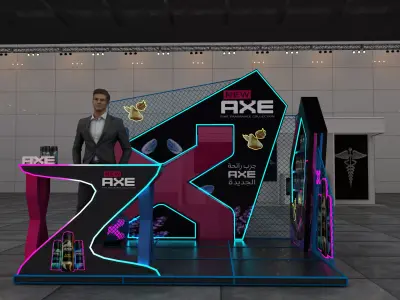 High-Impact Neon Neon Exhibition Stand with Integrated Branding 3D model