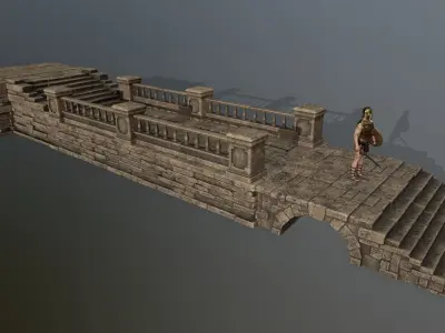 ruin set stone bridge with stairs Low-poly 3D model