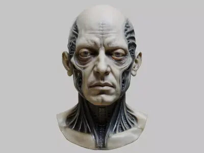 Portrait of a man HR Giger Style Human Head Bust 3 Low-poly 3D model