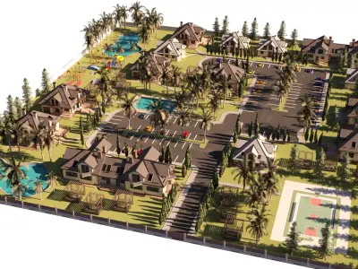 Resort Townhouse Community 3D Model Low-poly 3D model