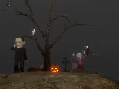 Halloween characters pack rigged animated 3D models  Low-poly 3D model