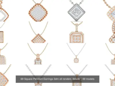 69 Square Pendant Earrings 3dm stl renders details  3D Model Pack
