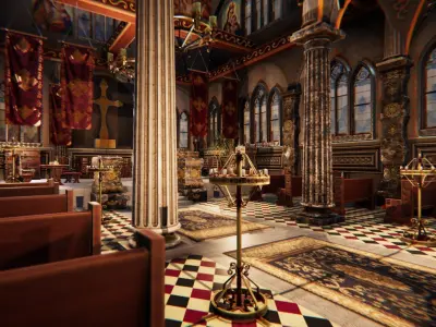 Church 3 interior of Low-poly 3D model