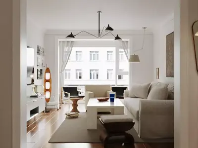 Living Room and Kitchen with Dinning Set Low-poly-125 Low-poly 3D model