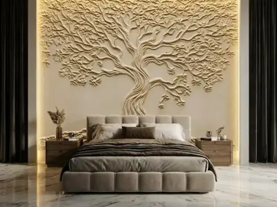 Modern Tree Decorative Relief Wall Decor Set STL Mural CNC 400 3D model