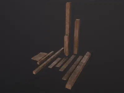 Wooden Planks and Beams 3D Model Low-poly 3D model