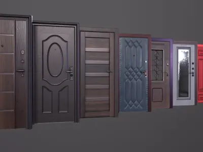 8 doors and 8 door jambs Low-poly 3D model